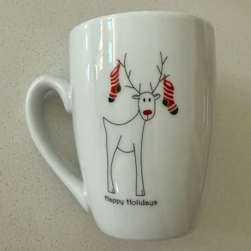 Vtg‎ BIA Rudy The Reindeer Happy Holidays Coffee Mugs Double Sided Set Of 4